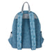 Détail du logo Loungefly brodé sur le sac à dos denim Disney