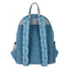 Détail du logo Loungefly brodé sur le sac à dos denim Disney