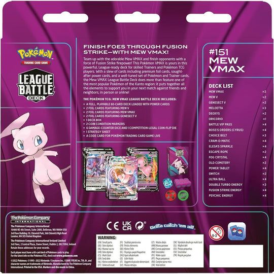 Accessoires inclus dans le deck Pokémon Mew VMAX : dés compteur de dégâts, marqueurs de condition et pièce de compétition