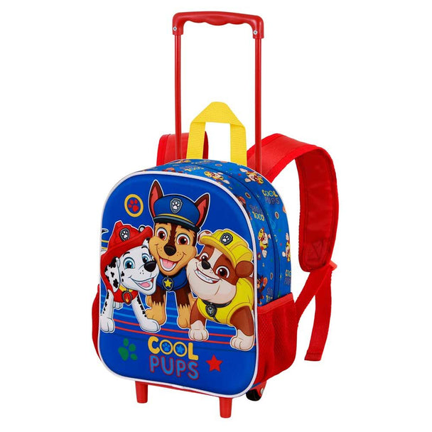 Vue de face du trolley Paw Patrol 3D avec design coloré et relief sur la poche avant