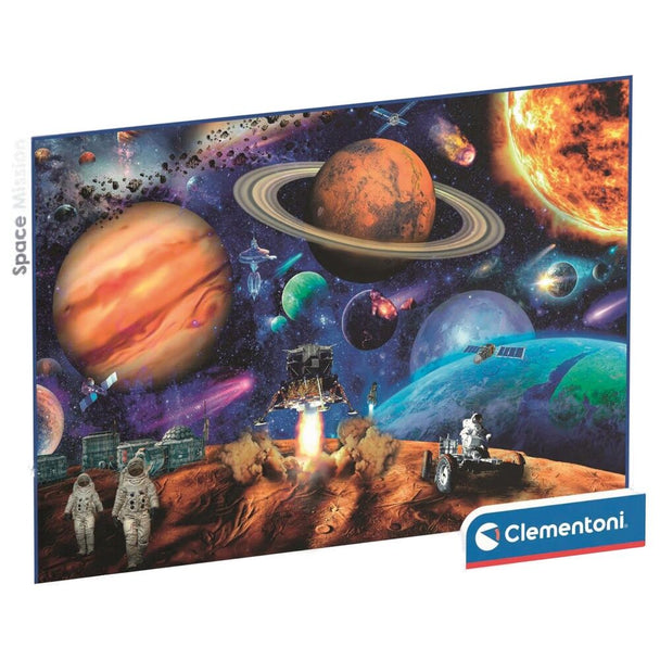 Puzzle Space Mission CLEMENTONI de 300 pièces illustrant une scène d'exploration spatiale, dimensions 48,5x33,5 cm.