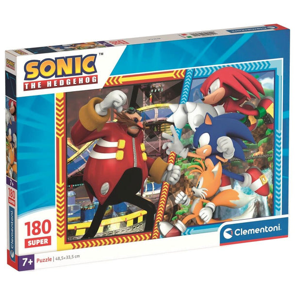 Puzzle Sonic the Hedgehog 180 pièces de CLEMENTONI avec illustration colorée et dimensions 48,5x33,5 cm.