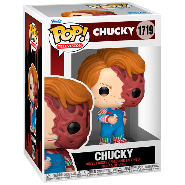 Figurine Funko POP Chucky de 9 cm en vinyle dans sa boîte cadeau, vue de face avec détails soignés