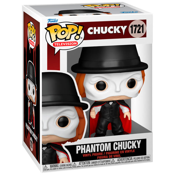 Vue rapprochée de la figurine Funko POP Chucky Phantom montrant les finitions et couleurs caractéristiques.