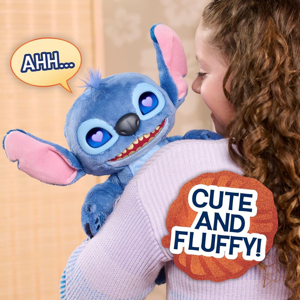 Peluche Stitch posée avec ses yeux LED affichant une expression joyeuse