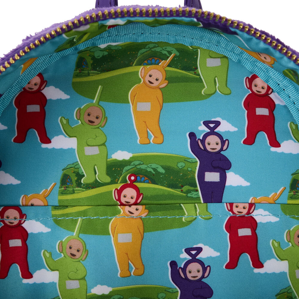 Présentation complète du sac à dos Loungefly Tinky-Winky avec ses dimensions précises et style unique