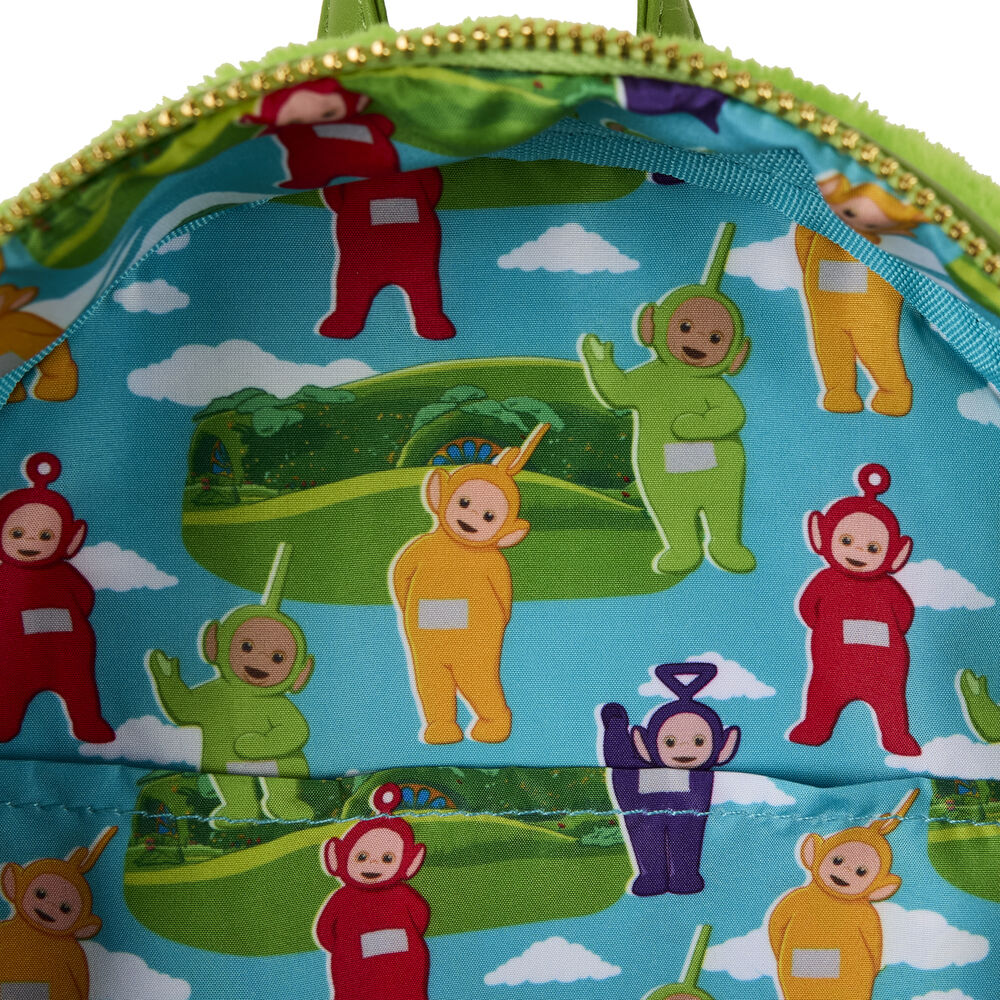 Sac à dos Loungefly Teletubbies Dipsy présenté sur fond blanc, mettant en valeur ses couleurs éclatantes