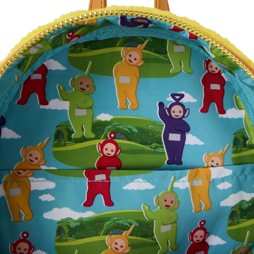 Image détaillée des fermetures éclair robustes et des coutures du sac à dos Teletubbies Laa-Laa