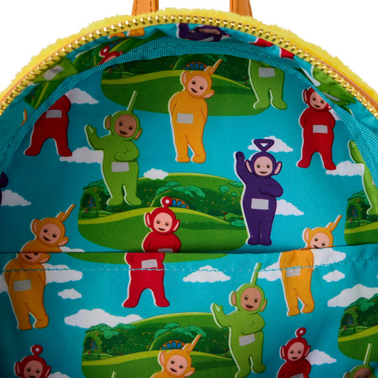 Image détaillée des fermetures éclair robustes et des coutures du sac à dos Teletubbies Laa-Laa