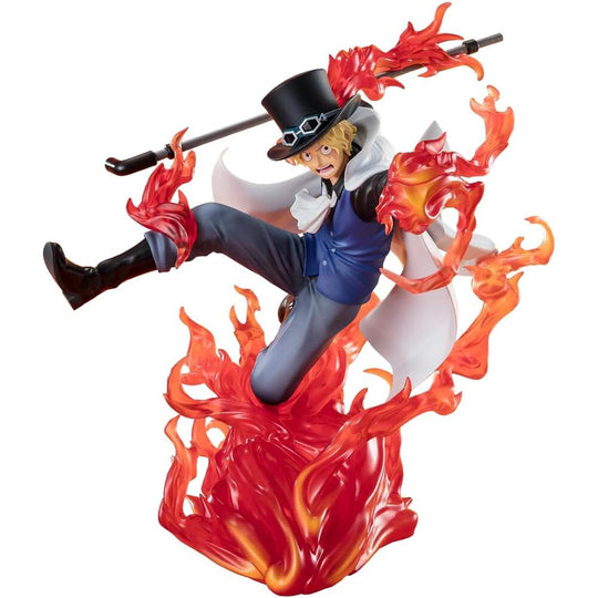 Présentation complète de la figurine Sabo Fire Fits Rook avec base d'exposition