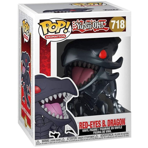 Vue rapprochée de la figurine Funko POP Red-Eyes Black Dragon avec détails précis et couleurs vives