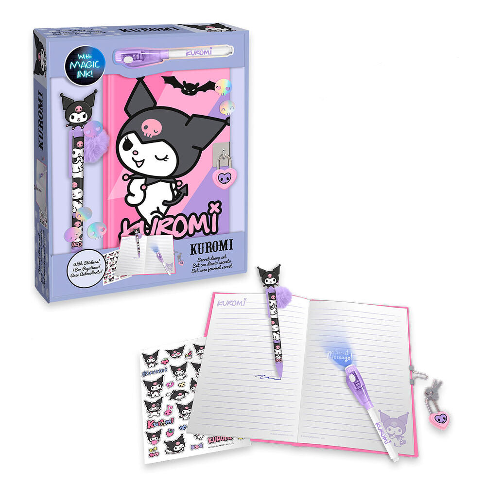 Journal Hello Kitty Kuromi avec stylo magique, parfait pour les enfants qui aiment écrire et garder des secrets. Design adorable et amusant.