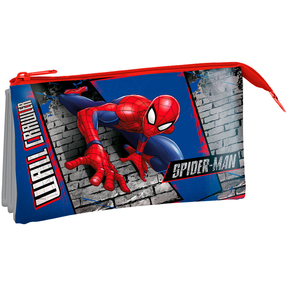 Vue avant de la trousse triple Marvel Spiderman avec illustrations colorées du super-héros en action