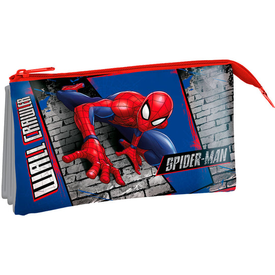 Vue avant de la trousse triple Marvel Spiderman avec illustrations colorées du super-héros en action