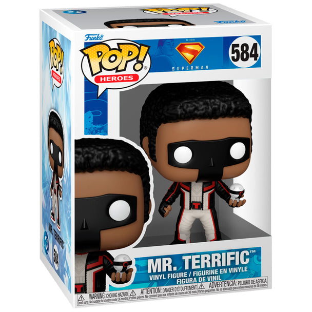 Vue rapprochée de la figurine Funko POP Superman Mr. Terrific avec détails précis et couleurs vives