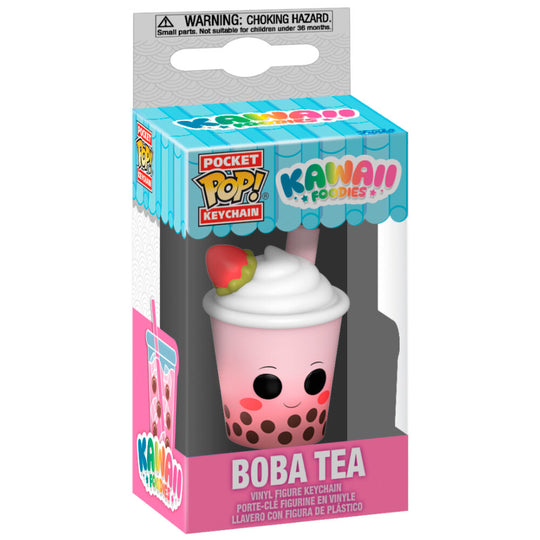 Vue rapprochée du porte-clés Funko Pocket POP Boba Tea montrant les couleurs vives et le style kawaii unique