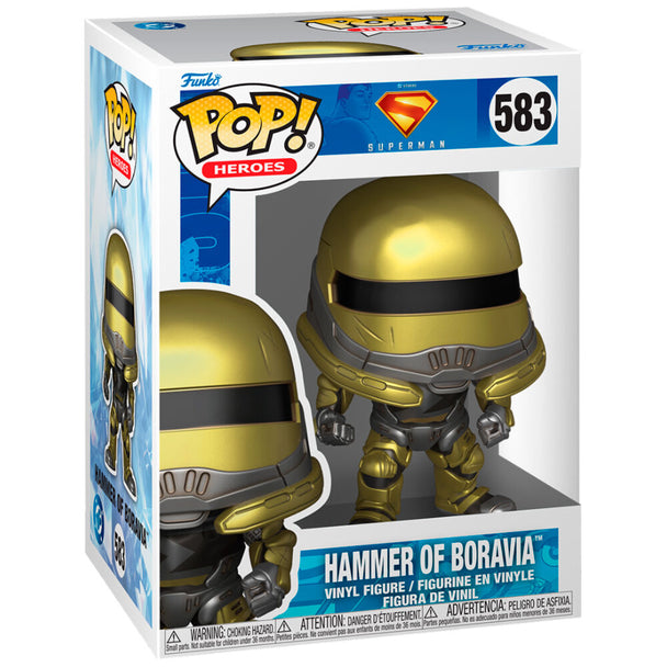 Vue rapprochée de la tête de la figurine Funko POP Superman avec détails du casque et du marteau