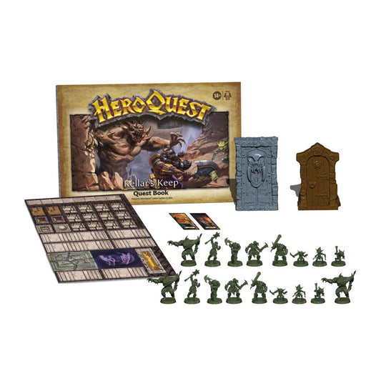 Figurines et cartes de l'extension Heroquest Kellars Keep, conçues pour des parties stratégiques dès 14 ans.