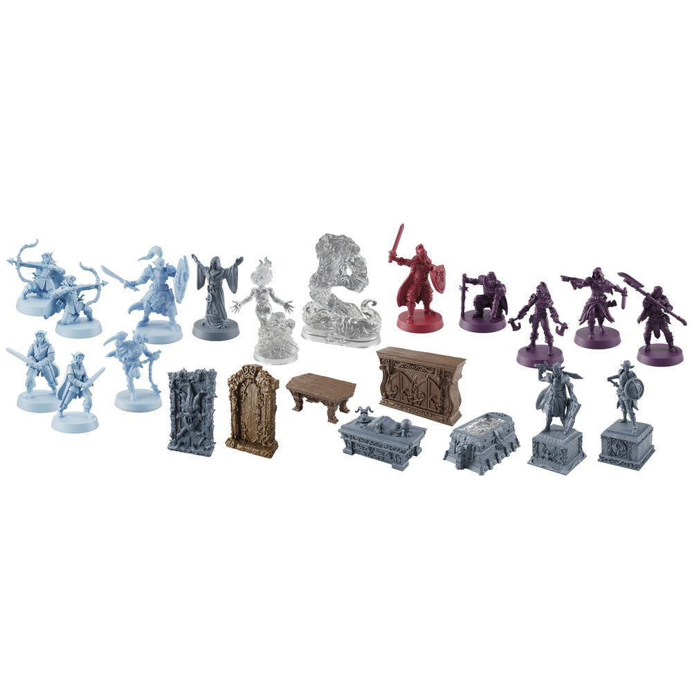Plateau de jeu détaillé montrant les quêtes et personnages de l'extension Heroquest
