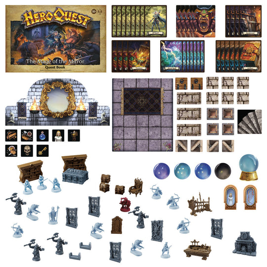Cartes et accessoires de jeu fournis dans l'extension Heroquest The Mage of the Mirror par HASBRO