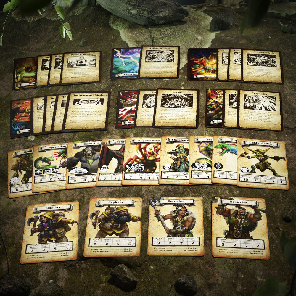 Scène de jeu en cours avec plusieurs joueurs utilisant l'extension Jungles of Delthark