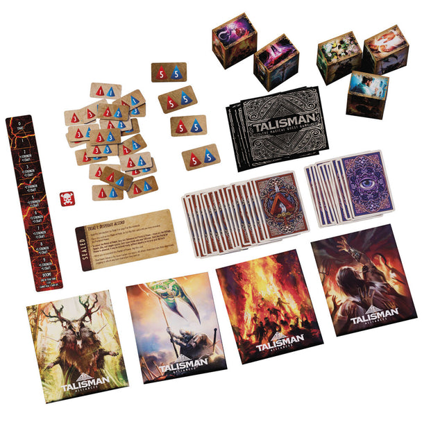 Plateau de jeu de Talisman 5e édition avec éléments de l'extension Alliances Fate Beckons