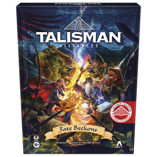 Boîte de l'extension Talisman Alliances Fate Beckons par HASBRO avec illustrations colorées