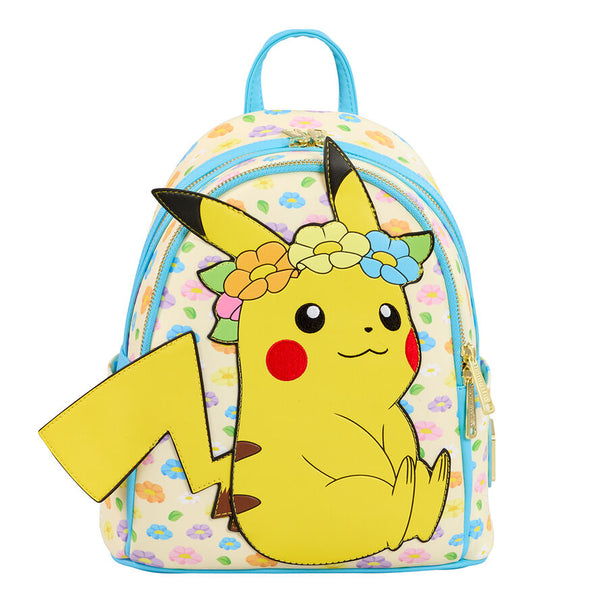 Sac à dos Loungefly Pokémon Pikachu Floral vue de face avec Pikachu entouré de fleurs colorées