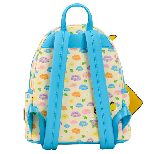 Vue latérale du sac à dos Loungefly Pokémon Pikachu Floral montrant les bandoulières réglables