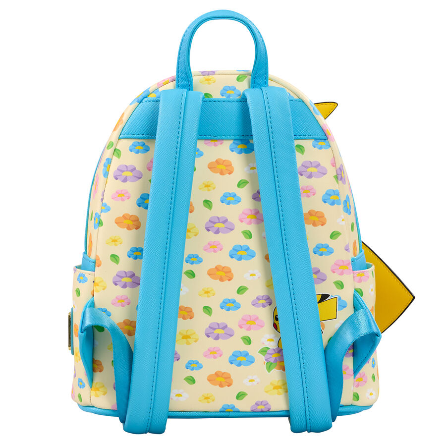 Vue latérale du sac à dos Loungefly Pokémon Pikachu Floral montrant les bandoulières réglables