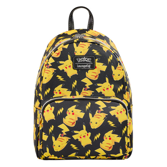 Sac à dos Loungefly Pikachu Pokémon vu de face avec détails colorés et logo officiel