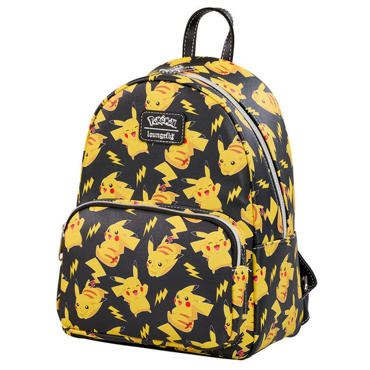 Vue latérale du sac à dos Loungefly Pikachu montrant la fermeture éclair robuste