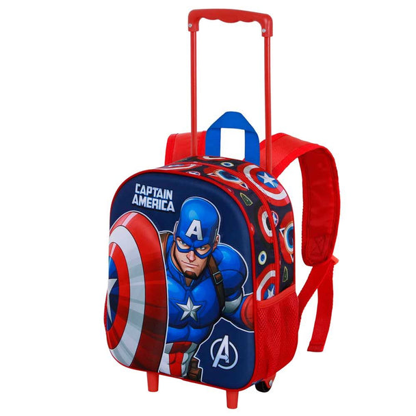 Vue de face du trolley 3D Captain America Patriot 34cm avec le logo et reliefs détaillés
