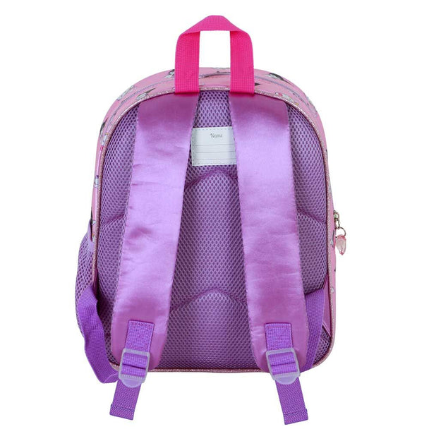 Vue de côté du sac à dos Hello Kitty avec poche en filet pour bouteille