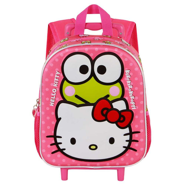 Vue latérale du trolley enfant Hello Kitty avec poignée télescopique déployée