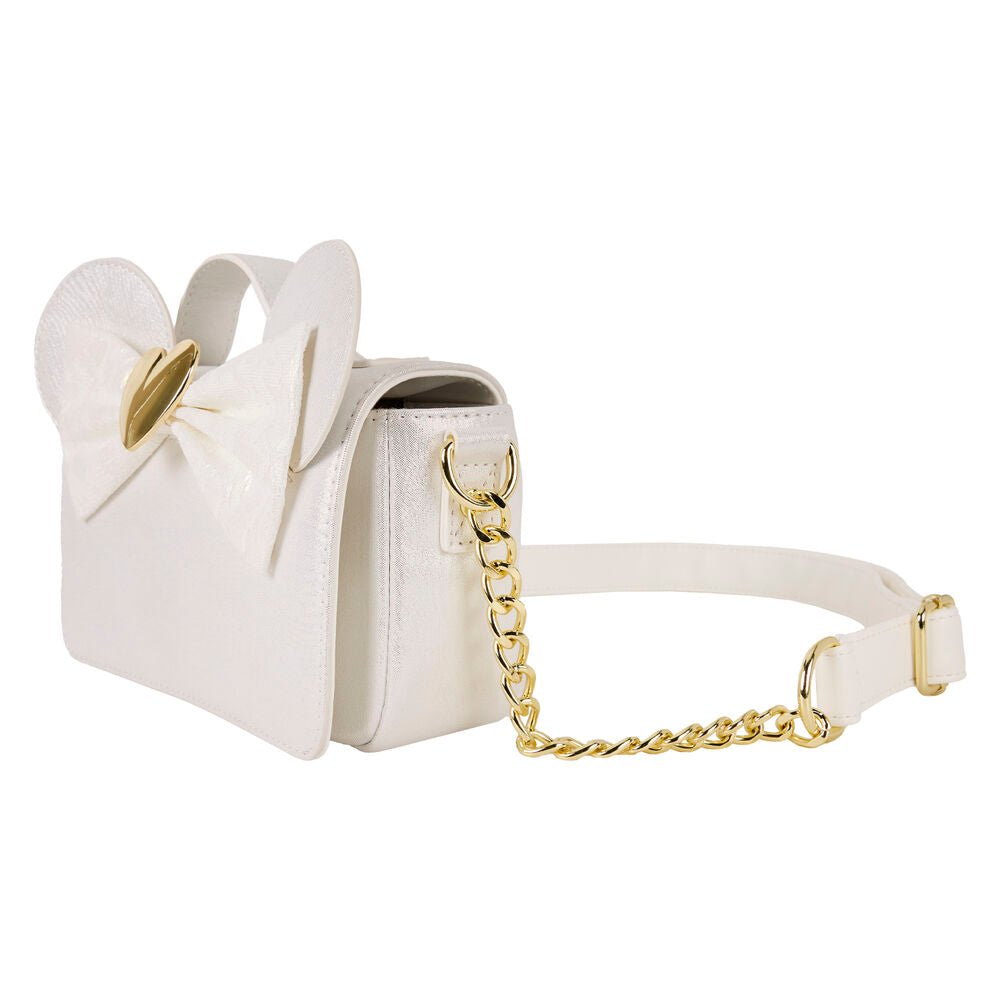 Vue de face du sac Loungefly Disney Minnie Wedding avec design Minnie élégante pour mariage