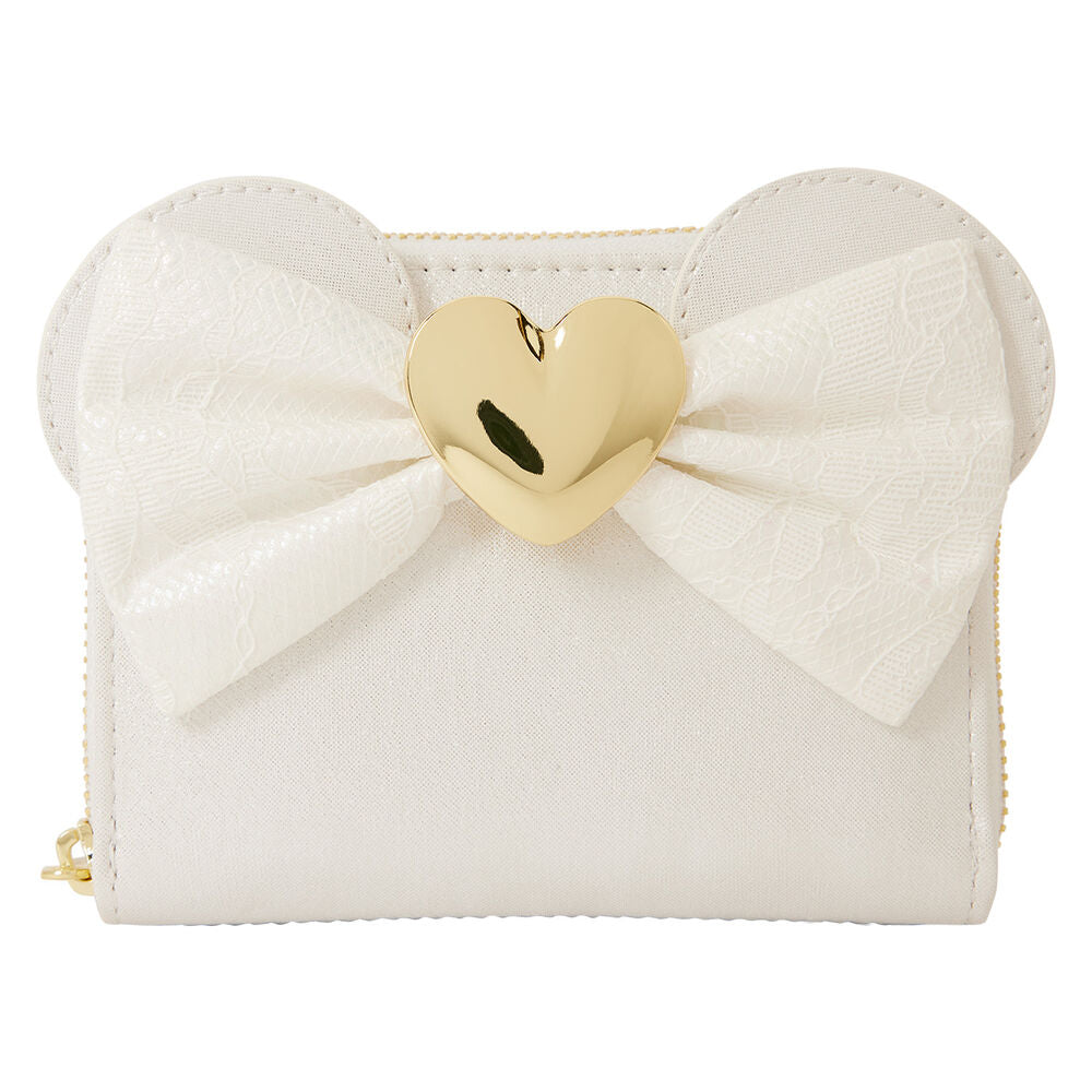 Image du portefeuille Loungefly Disney Minnie Wedding posé sur un fond clair mettant en valeur ses couleurs