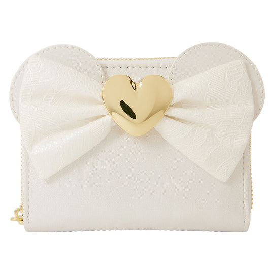 Image du portefeuille Loungefly Disney Minnie Wedding posé sur un fond clair mettant en valeur ses couleurs