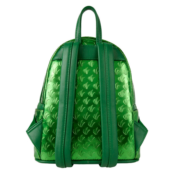 Profil du sac à dos Loungefly Bulbasaur montrant la texture et les dimensions compactes
