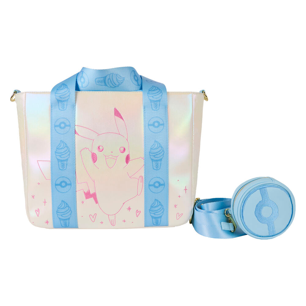 Sac Loungefly Pokémon Pikachu tote bag vue de face avec design coloré et logo officiel