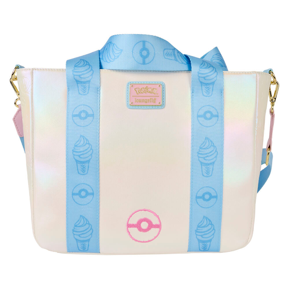 Vue latérale du sac Loungefly Pokémon Pikachu montrant ses dimensions et sa texture