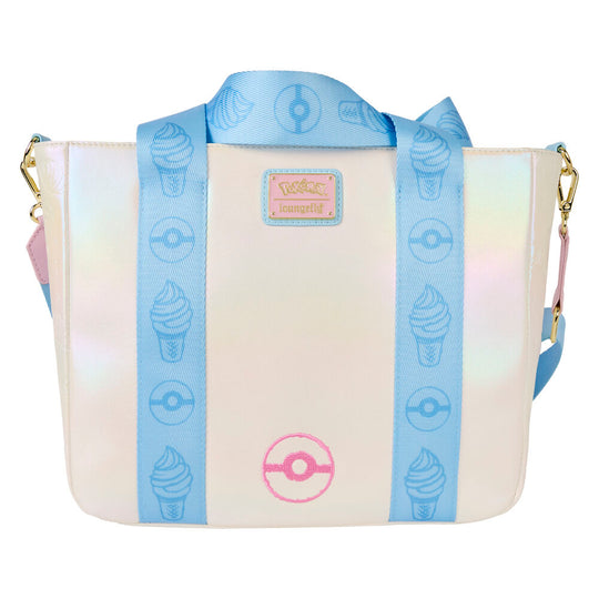 Vue latérale du sac Loungefly Pokémon Pikachu montrant ses dimensions et sa texture