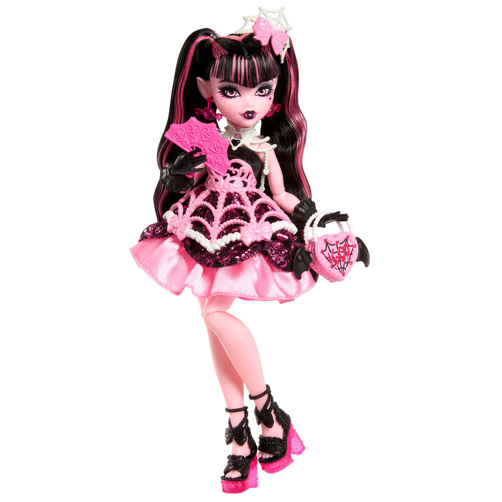 Accessoires de fête Monster High : ballon rose, invitation et carte d'anniversaire Draculaura