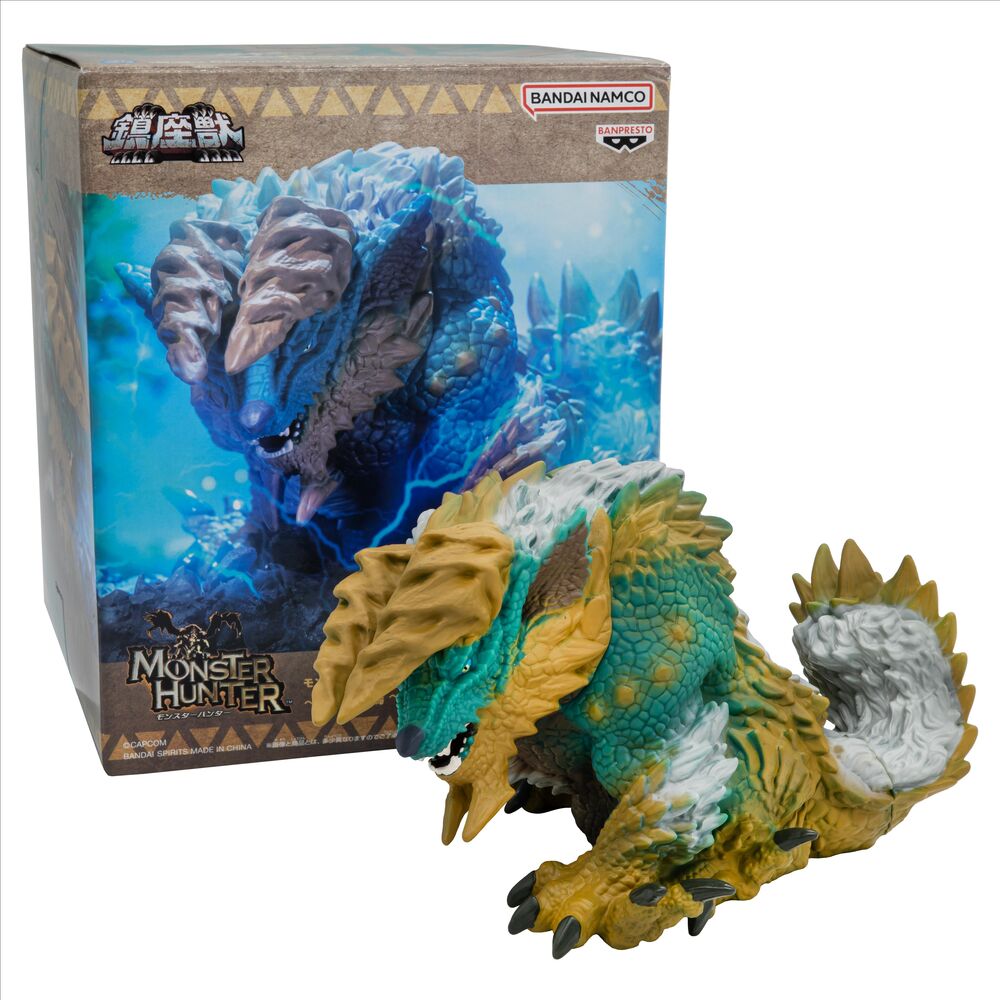 Figurine Monster Hunter Zinogre en situation avec un fond neutre mettant en valeur ses finitions