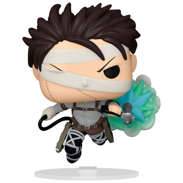 Figurine Funko POP de Levi d'Attack on Titan, 9 cm, en vinyle avec détails soignés, présentée dans sa boîte cadeau.