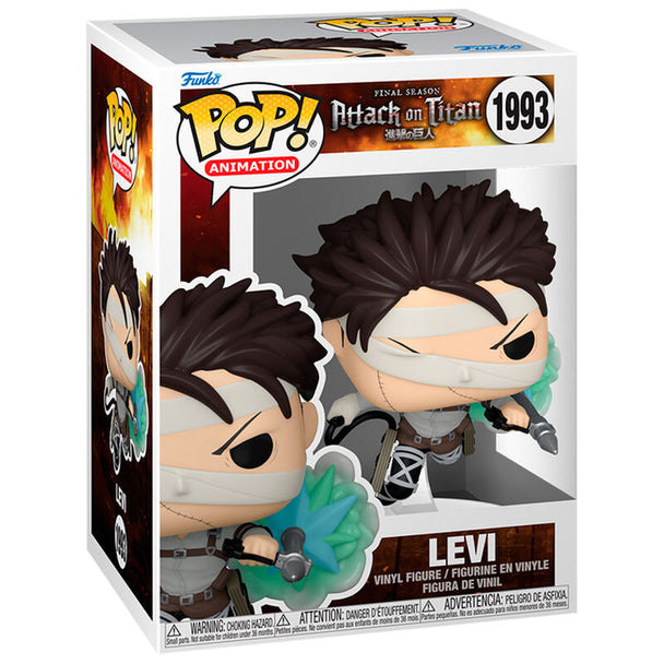 Vue rapprochée de la figurine Funko POP Levi Attack on Titan, mettant en valeur les couleurs et le design unique.