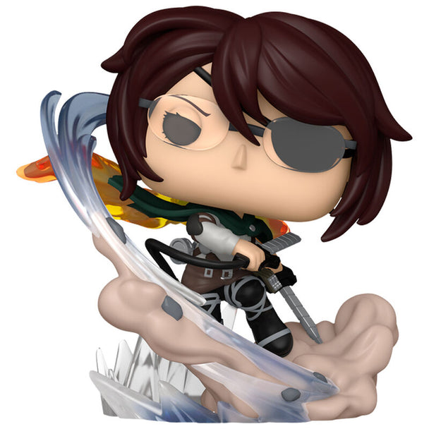 Figurine Funko POP Hange Zoe de 9cm en vinyle, issue de la série Attack on Titan, présentée dans sa boîte cadeau officielle FUNKO.