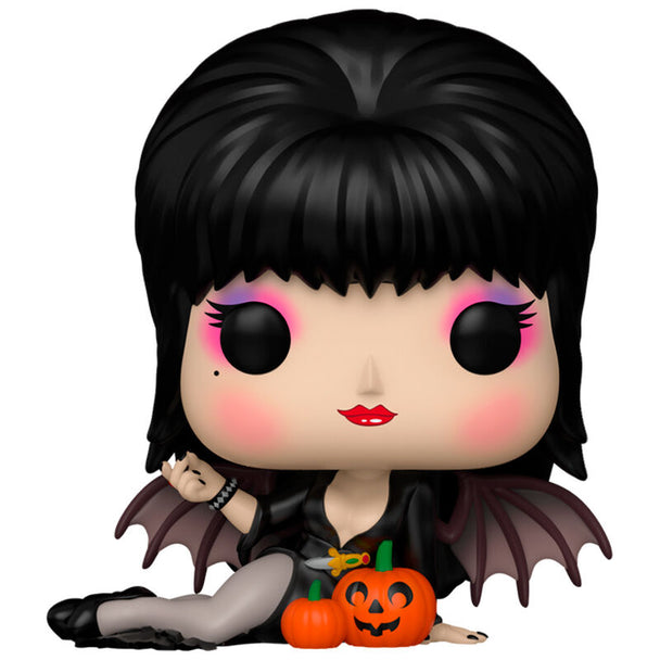 Figurine Funko POP Elvira Mistress of the Dark de 9 cm avec sa robe noire et citrouilles décoratives