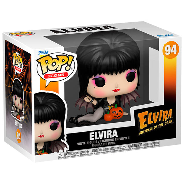 Boîte cadeau de la figurine Funko POP Elvira Mistress of the Dark avec illustrations et fenêtre transparente