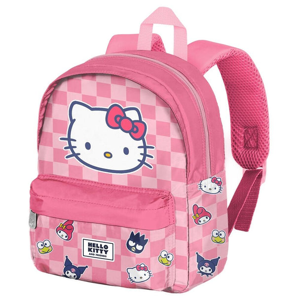 Sac à dos Hello Kitty et ses amis jouant aux échecs, design coloré et ludique, parfait pour les fans de Sanrio et les amateurs d'échecs.